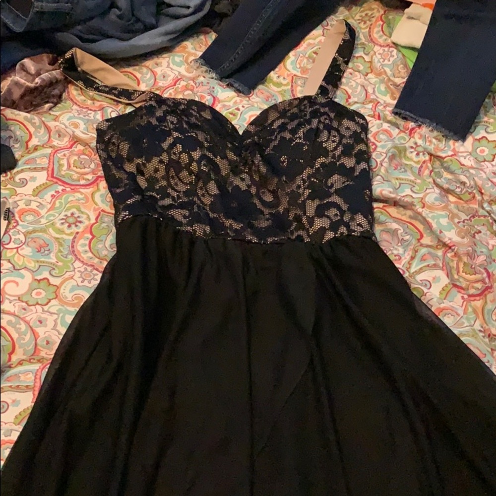 High low black strap dress